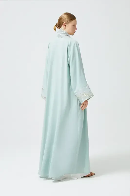 Brokar Garnili Abaya Mint Yashili & Şal-Mint Yashili - 5