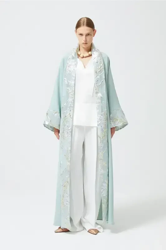 Brokar Garnili Abaya Mint Yeşili & Şal-Mint Yeşili - 2