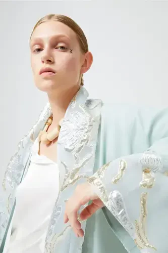 Brokar Garnili Abaya Mint Yeşili & Şal-Mint Yeşili - 3