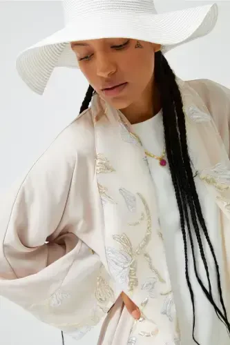 Brokar Garnili Abaya Nude & Şal-Nude - 1