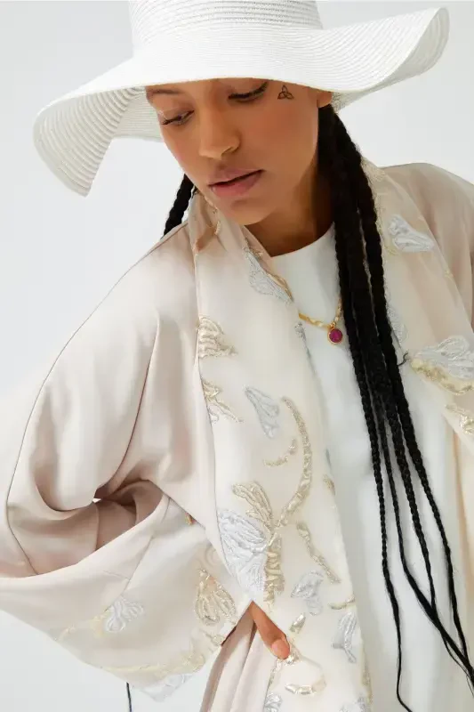 Brokar Garnili Abaya Nude & Şal-Nude - NUUM DESIGN