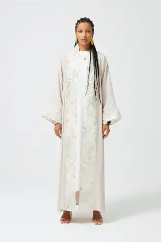 Brokar Garnili Abaya Nude & Şal-Nude - NUUM DESIGN (1)