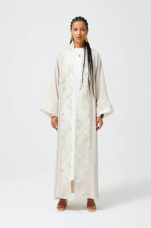 Brokar Garnili Abaya Nude & Şal-Nude - 2