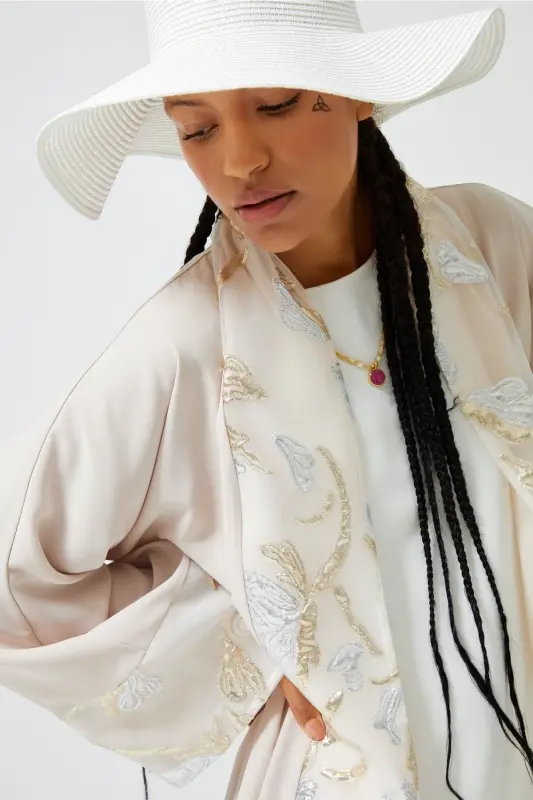 Brokar Garnili Abaya Nude & Şal - Nude - 1