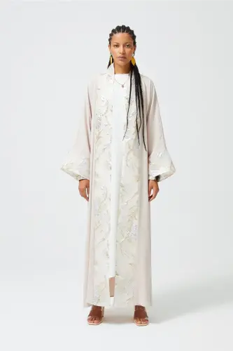 Brokar Garnili Abaya Nude & Şal - Nude - 2