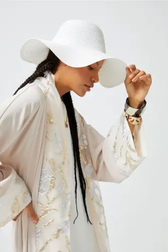 Brokar Garnili Abaya Nude & Şal - Nude - 3