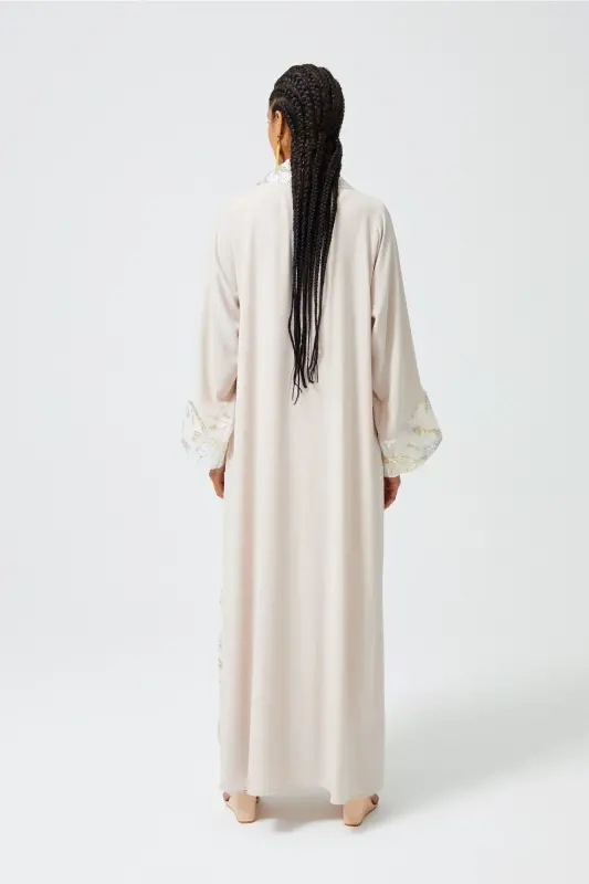 Brokar Garnili Abaya Nude & Şal - Nude - 4