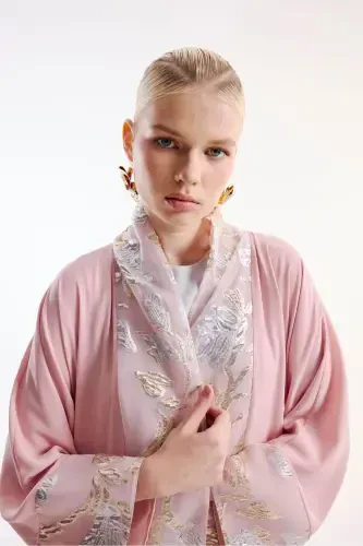Brokar Garnili Abaya Pembe & Şal-pembe - 2