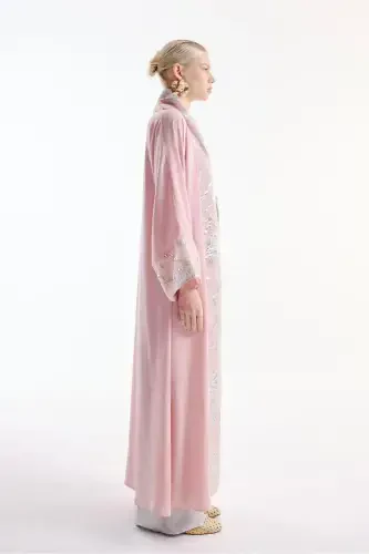 Brokar Garnili Abaya Pembe & Şal-pembe - 3