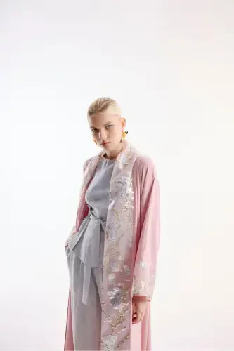 Brokar Garnili Abaya Pembe & Şal-pembe - 4