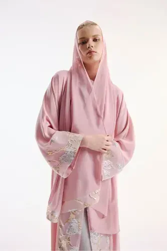 Brokar Garnili Abaya Pembe & Şal-pembe - 5