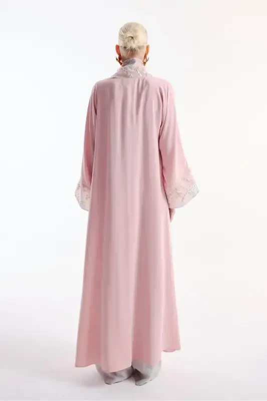 Brokar Garnili Abaya Pembe & Şal-pembe - 7