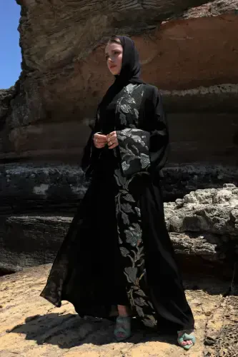 Brokar Garnili Abaya Qora & Ro'mol-qora - 1