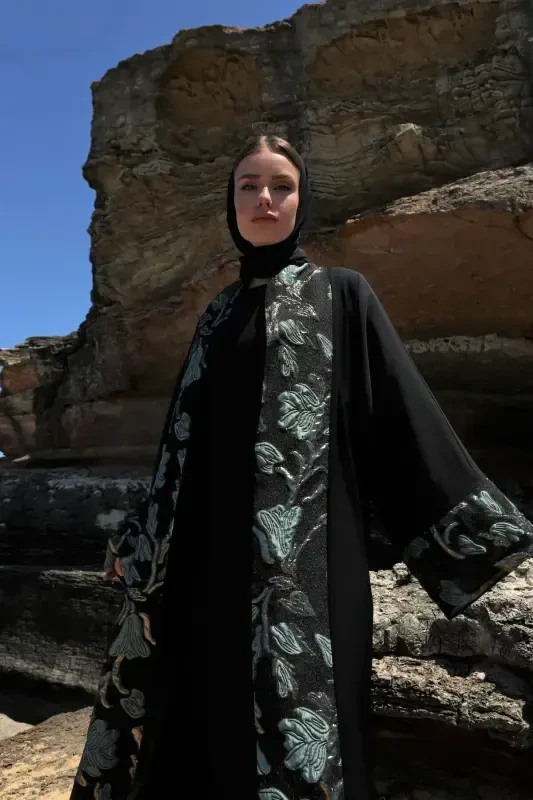 Brokar Garnili Abaya Qora & Ro'mol-qora - 3