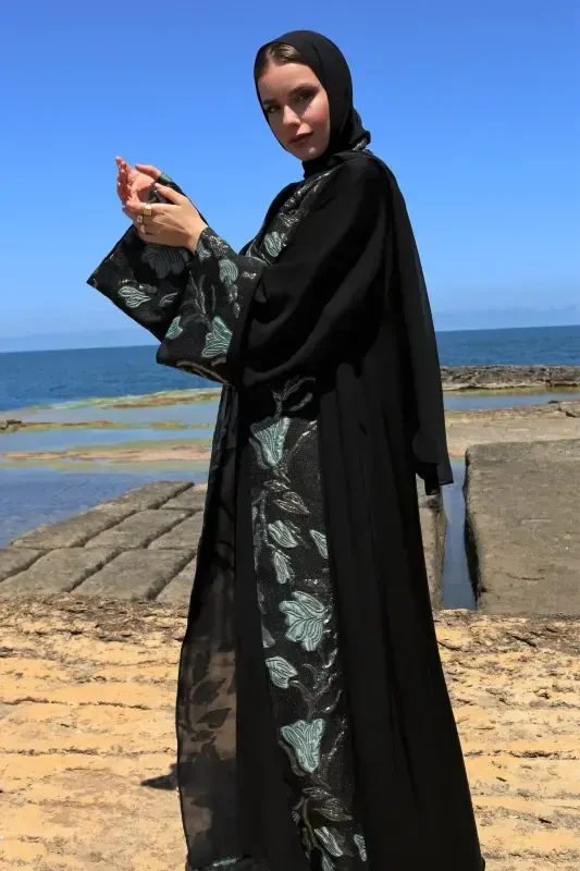 Brokar Garnili Abaya Qora & Ro'mol-qora - 4
