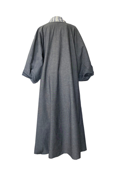 Brokar Patlı Keten Kaftan Gri - 6