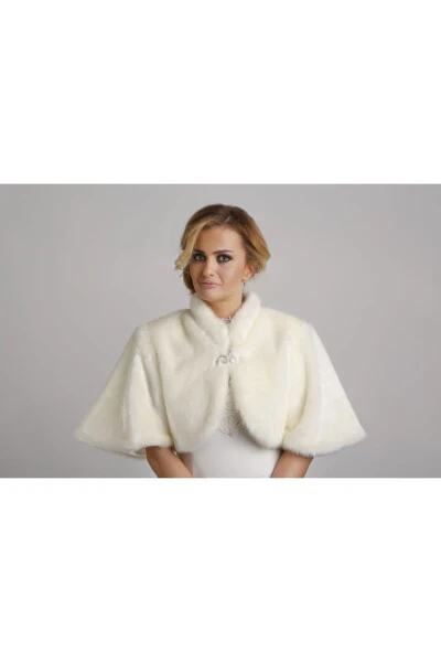 Broken White Bolero Fur for Bride - TURKUAZ