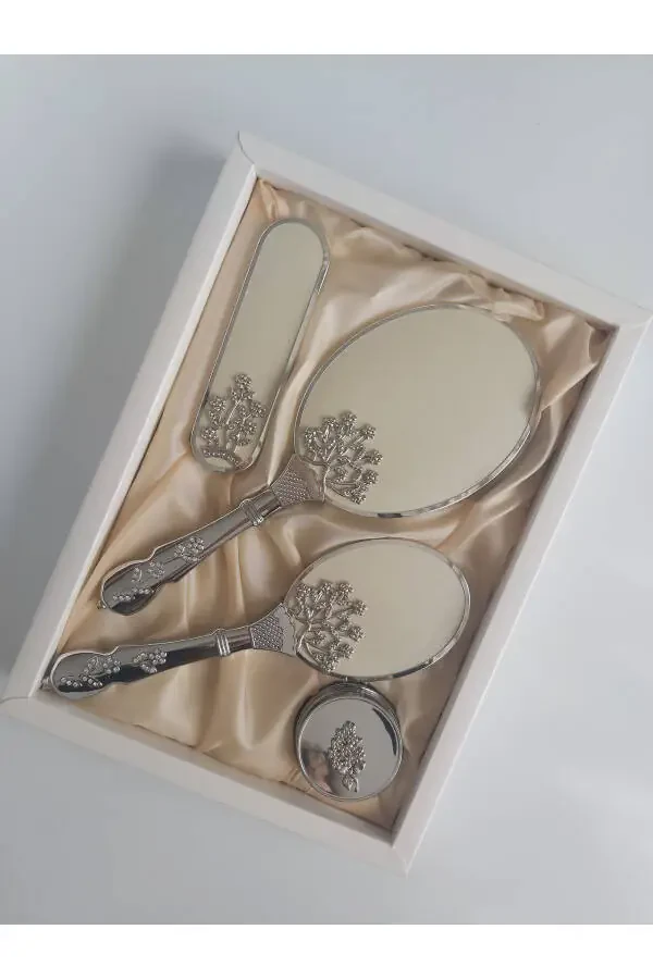 Broken White Bridal Trunk Mirror Comb Set Kit / Dowry - 1