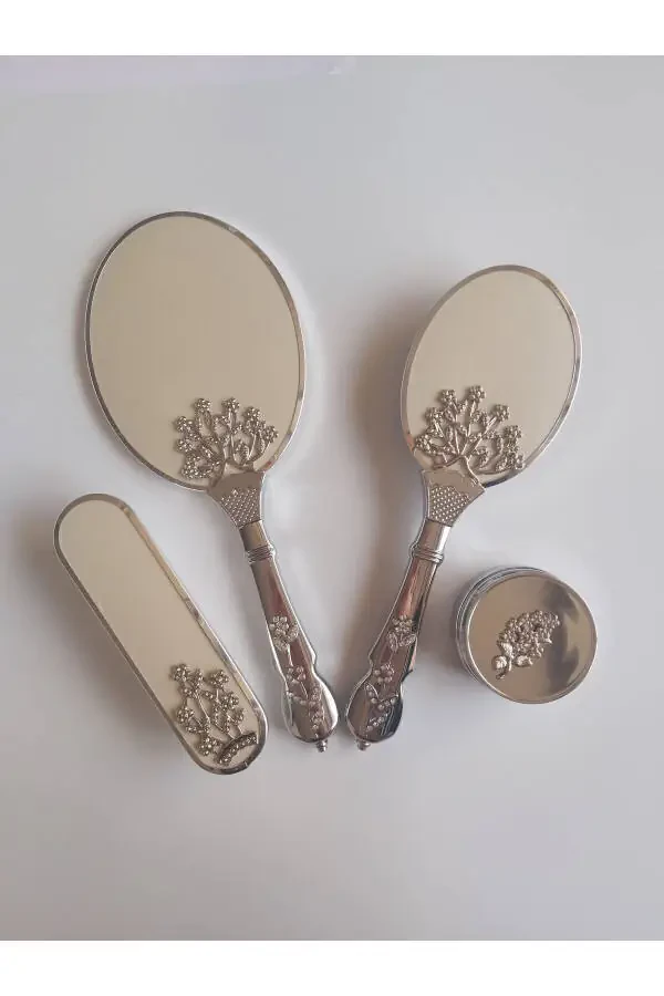 Broken White Bridal Trunk Mirror Comb Set Kit / Dowry - 2