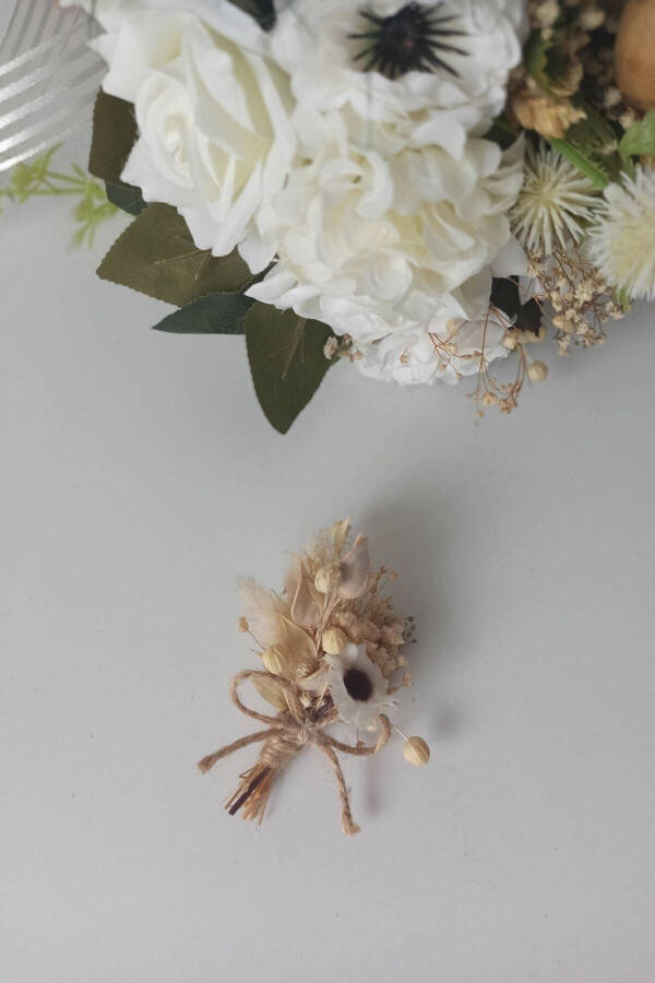 Broken White - Cream Color Dried and Artificial Flower Bridal Bouquet Engagement Flower - Lapel Flower Gift - 4