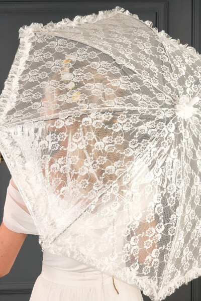 Broken White Lace Bridal Umbrella - 2