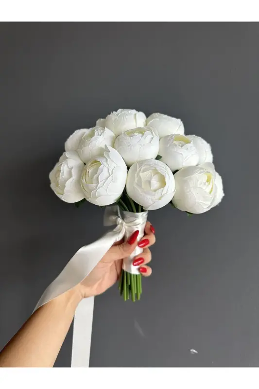 Broken White Peony Bridal Bouquet - White Bridal Flower - Groom Boutonniere 2 Piece Set - 3