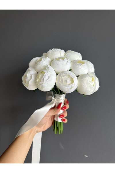 Broken White Peony Bridal Bouquet - White Bridal Flower - Groom Boutonniere 2 Piece Set - 3