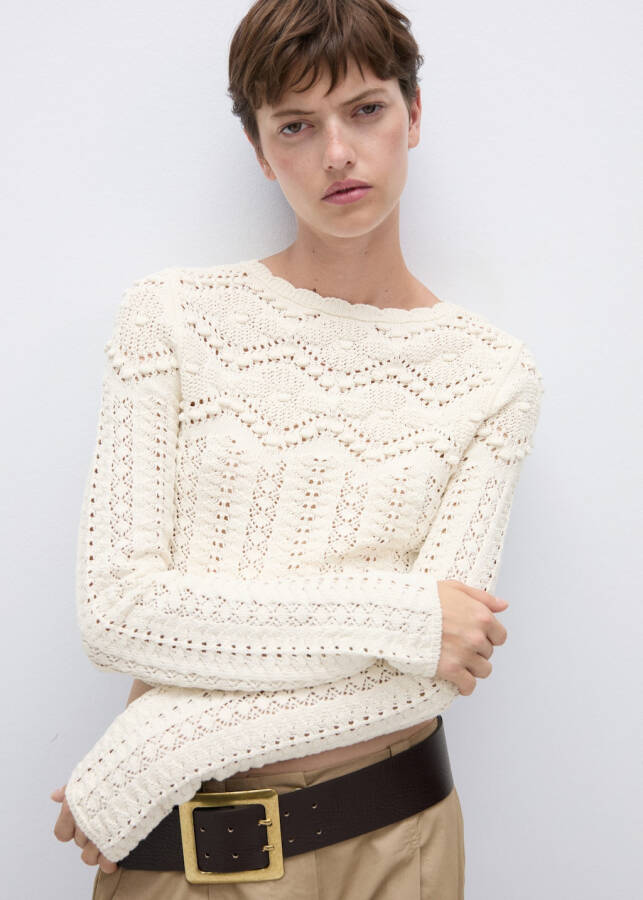 Broken white sweater with fine knit details - 12