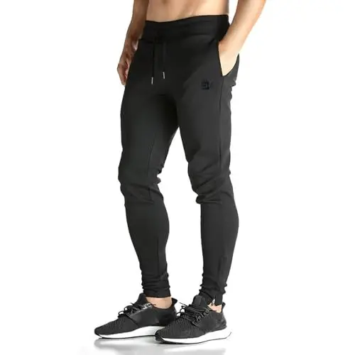 BROKIG erkaklar uchun Zip Joggers shim - kundalik sport zalida mashg'ulot uchun shim, qulay tor kesimli toraytirilgan sport shimlari cho'ntaklar bilan 