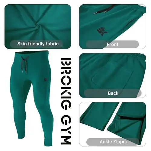 BROKIG erkaklar uchun Zip Joggers shim - Kundalik sport zalida mashg'ulot uchun shimlar Qulay toraygan sport shimlar cho'ntaklar bilan - 4