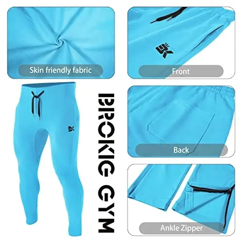BROKIG Men's Zip Joggers Casual Gym Workout Track Pants - 5