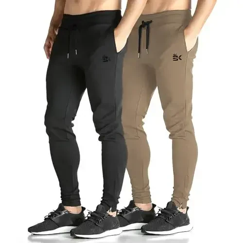 BROKIG Mens Zip Joggers Pants - Casual Gym Workout Track Pants Comfortable Slim Fit Tapered Sweatpants with Pockets 
