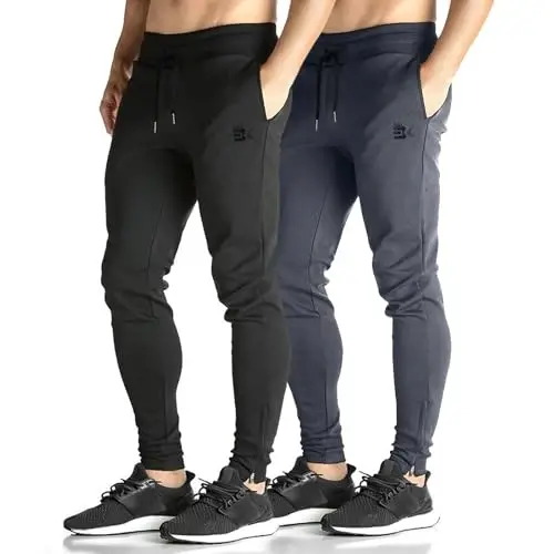 BROKIG Men's Zip Joggers Casual Gym Workout Track Pants | Slim Tapered Fit Breathable Stretch Athletic Track Pants for Sport Training Running Hiking and Daily Active or Causal Wear - 1