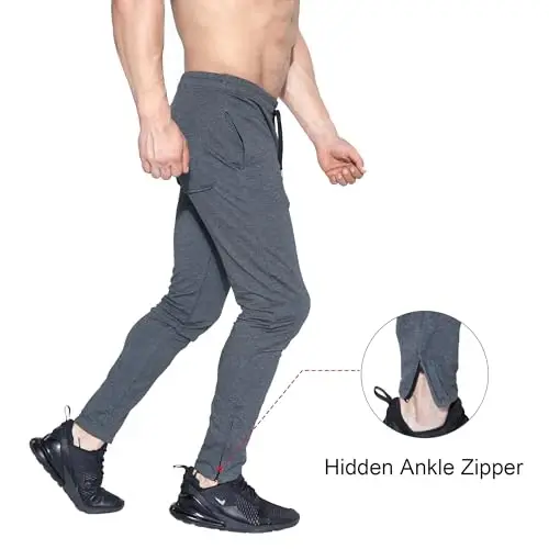 BROKIG Men's Zip Joggers Casual Gym Workout Track Pants | Slim Tapered Fit Breathable Stretch Athletic Track Pants for Sport Training Running Hiking and Daily Active or Causal Wear - 4
