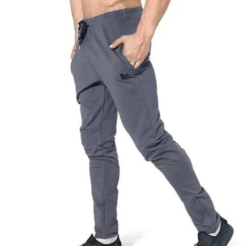 BROKIG Men's Zip Joggers Casual Gym Workout Track Pants | Slim Tapered Fit Breathable Stretch Athletic Track Pants for Sport Training Running Hiking and Daily Active or Causal Wear - 5