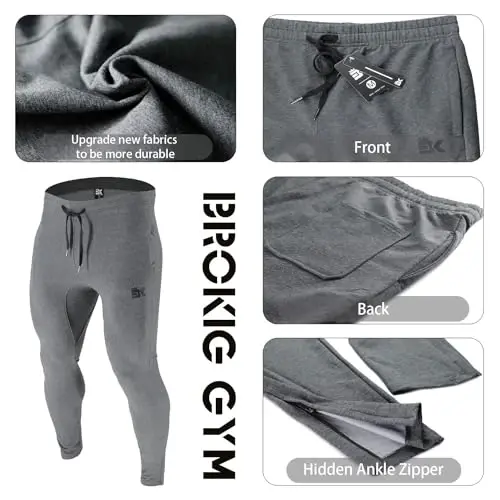 BROKIG Mens Zip Joggers Pants - Casual Gym Workout Track Pants Comfortable Slim Fit Tapered Sweatpants with Pockets - 6