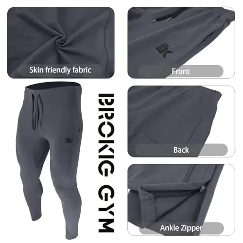BROKIG Men's Zip Joggers Casual Gym Workout Track Pants - 6