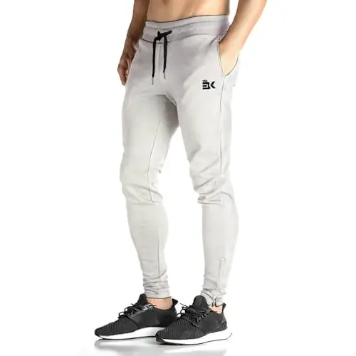 BROKIG Mens Zip Joggers Pants - Casual Gym Workout Track Pants Comfortable Slim Fit Tapered Sweatpants with Pockets 
