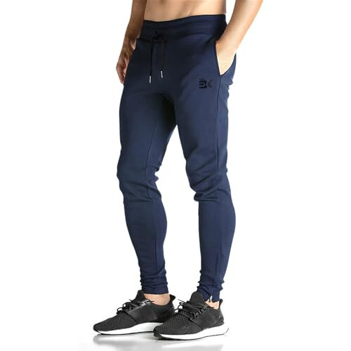 BROKIG Erkek Fermuarlı Jogger Pantolon - Günlük Spor Salonu Antrenmanı Eşofman Pantolonu Rahat Slim Fit Daralan Terli Pantolon Cepli - 14