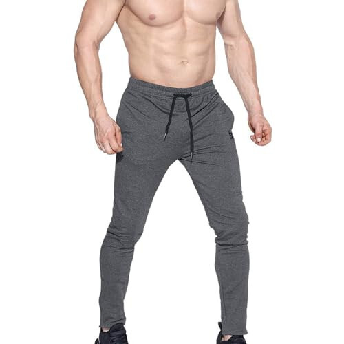 BROKIG Erkek Fermuarlı Jogger Pantolon - Günlük Spor Salonu Antrenmanı Eşofman Pantolonu Rahat Slim Fit Daralan Terli Pantolon Cepli - 10