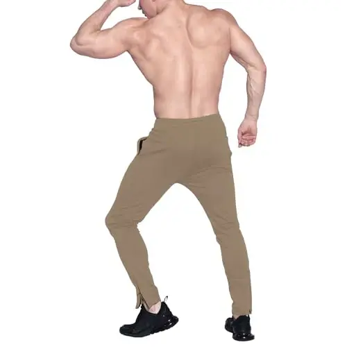 BROKIG Men's Zip Joggers Casual Gym Workout Track Pants - 5