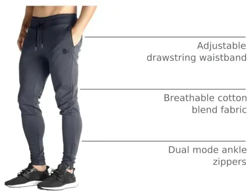 BROKIG Men's Zip Joggers Casual Gym Workout Track Pants | Slim Tapered Fit Breathable Stretch Athletic Track Pants for Sport Training Running Hiking and Daily Active or Causal Wear - 4