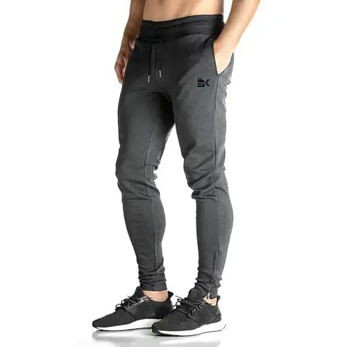BROKIG Men's Zip Joggers Casual Gym Workout Track Pants | Slim Tapered Fit Breathable Stretch Athletic Track Pants for Sport Training Running Hiking and Daily Active or Causal Wear - BROKIG