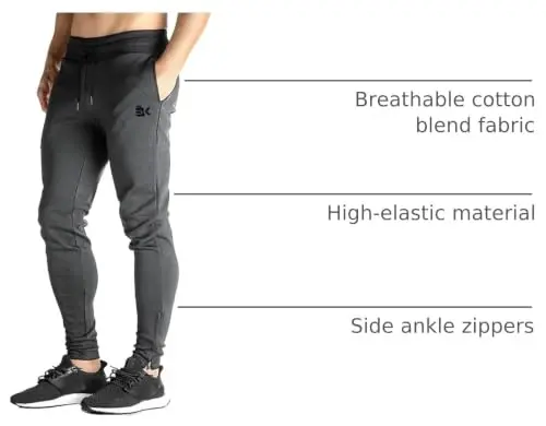 BROKIG Men's Zip Joggers Casual Gym Workout Track Pants | Slim Tapered Fit Breathable Stretch Athletic Track Pants for Sport Training Running Hiking and Daily Active or Causal Wear - 4