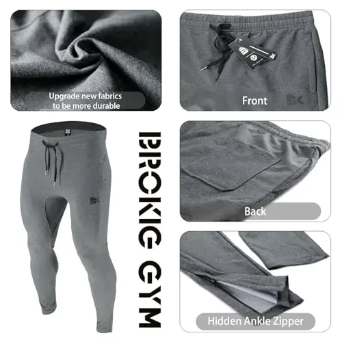 BROKIG Men's Zip Joggers Casual Gym Workout Track Pants | Slim Tapered Fit Breathable Stretch Athletic Track Pants for Sport Training Running Hiking and Daily Active or Causal Wear - 6