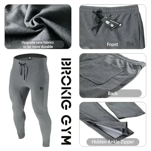 BROKIG Mens Zip Joggers Pants - Casual Gym Workout Track Pants Comfortable Slim Fit Tapered Sweatpants with Pockets - 5