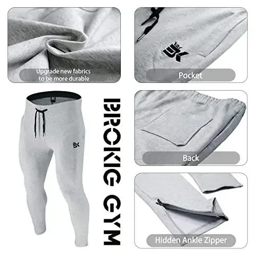 BROKIG Mens Zip Joggers Pants - Casual Gym Workout Track Pants Comfortable Slim Fit Tapered Sweatpants with Pockets - 4