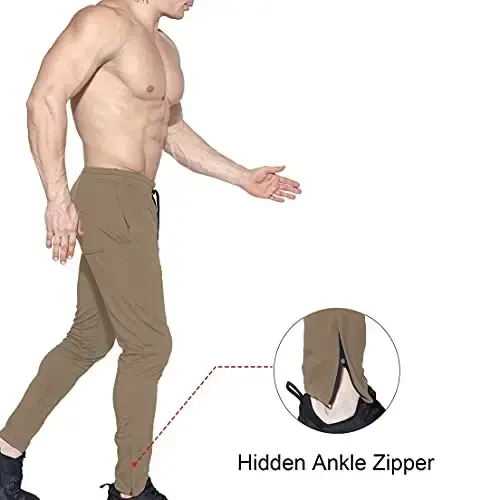 BROKIG Mens Zip Joggers Pants - Casual Gym Workout Track Pants Comfortable Slim Fit Tapered Sweatpants with Pockets - 4