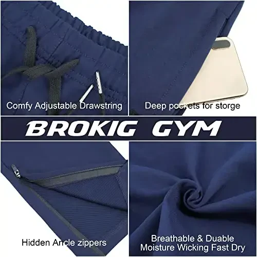 BROKIG Mens Zip Joggers Pants - Casual Gym Workout Track Pants Comfortable Slim Fit Tapered Sweatpants with Pockets - 5