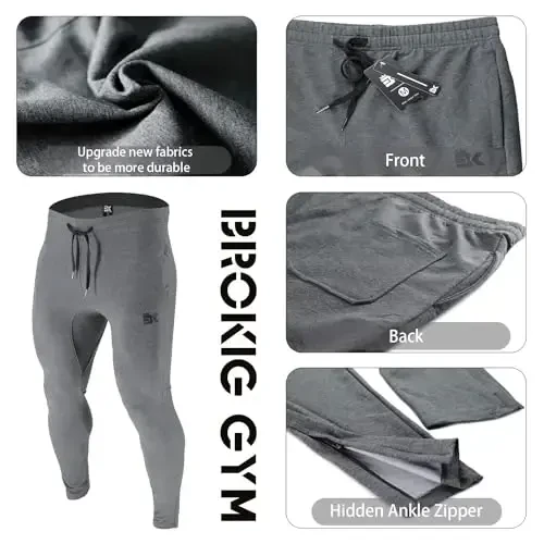BROKIG Mens Zip Joggers Pants - Casual Gym Workout Track Pants Comfortable Slim Fit Tapered Sweatpants with Pockets - 6